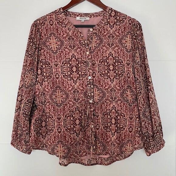Madewell Pink Button Down Blouse with Waist Tie Size Medium - Picture 1 of 8
